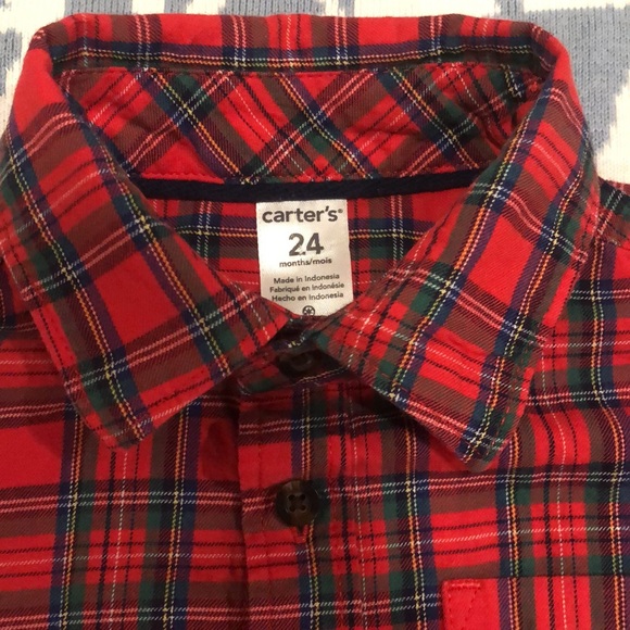 Carter’s red button down holiday Christmas shirt - Picture 3 of 5